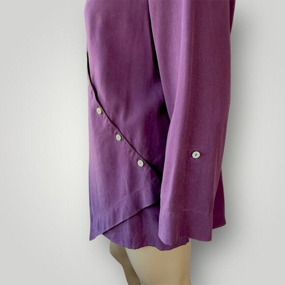 Soft Surroundings Asymmetrical Button Tunic Tops Roll Tab Sleeves Size PL Purple - Picture 10 of 16